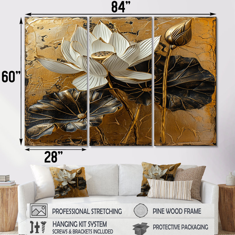 Boncelles - lot d'art mural lotus, Toile tendue, H 32 po x l 48 po x P 1 po