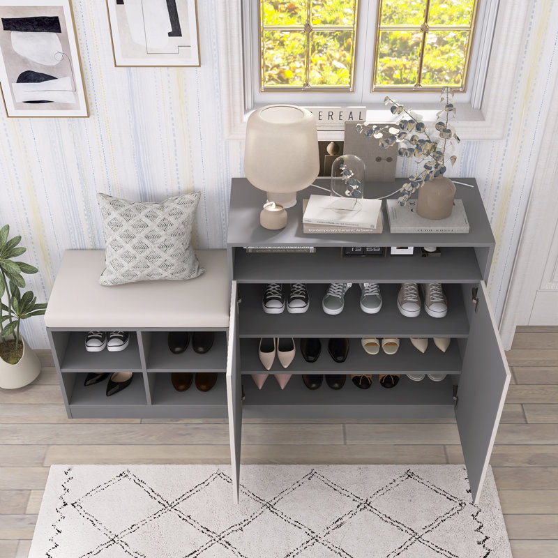 Armoire d'entrée multifonctionnelle avec banc de rangement pour chaussures et tablettes réglables, Gris/beige