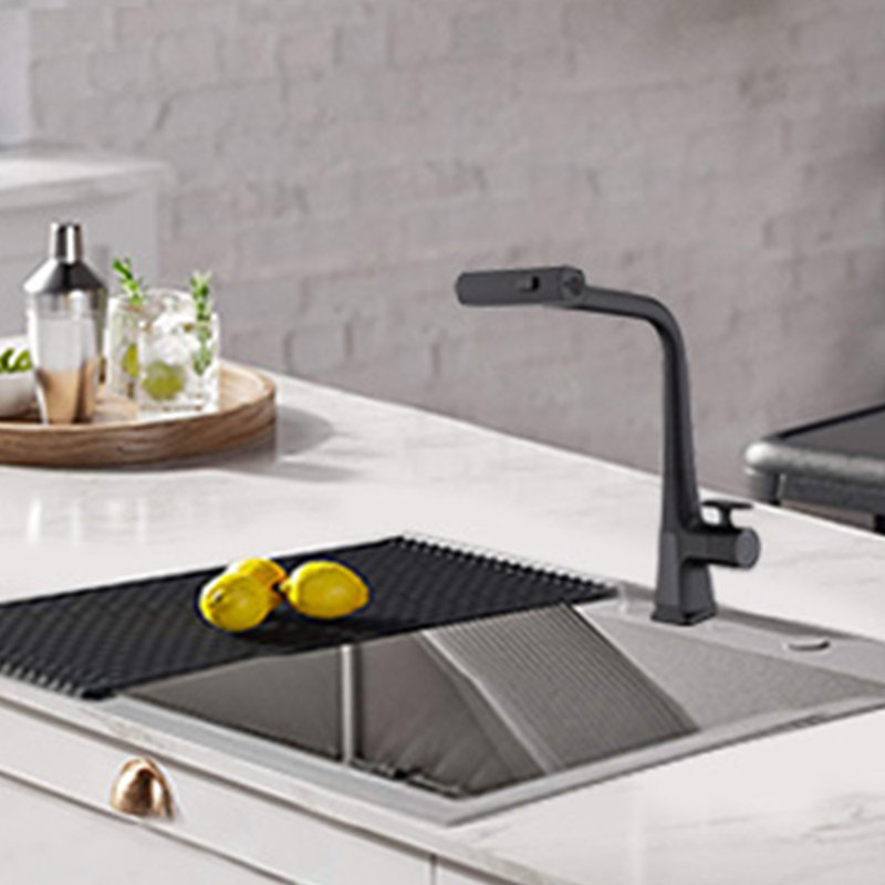 Robinet de cuisine à poignée simple CERYPSA basculant vers le bas avec trois modes de pulvérisation, Noir mat