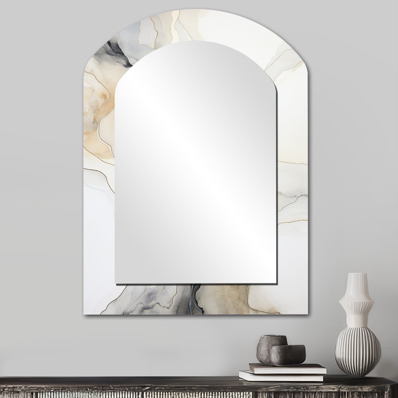 Rivers Riverside Dreams I - miroir asymétrique en marbre, miroir mural unique à arche beige, impression d'art en métal