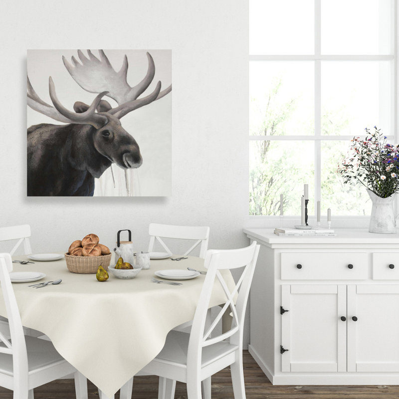 Rustic Moose - Beige Canvas Wall Art for Home Decor