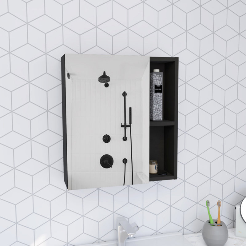 Armoire à pharmacie à porte simple H 19 po avec miroir, cinq tablettes intérieures, Blanc