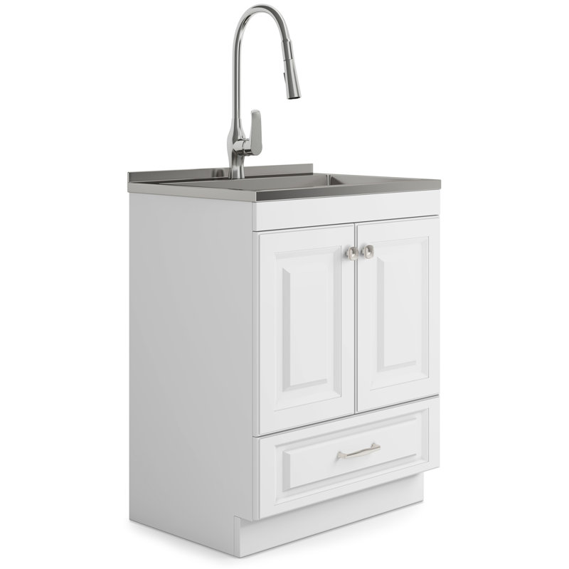 Armoire de buanderie avec robinet et évier en acier inoxydable, L 28 po