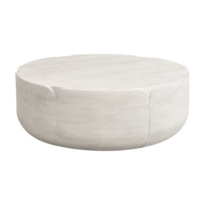 Table basse ronde de 90,5 cm (35,63 po) pour intérieur et extérieur, en oxyde de magnésium imperméable imitation bois, livrée sans assemblage, blanc cassé