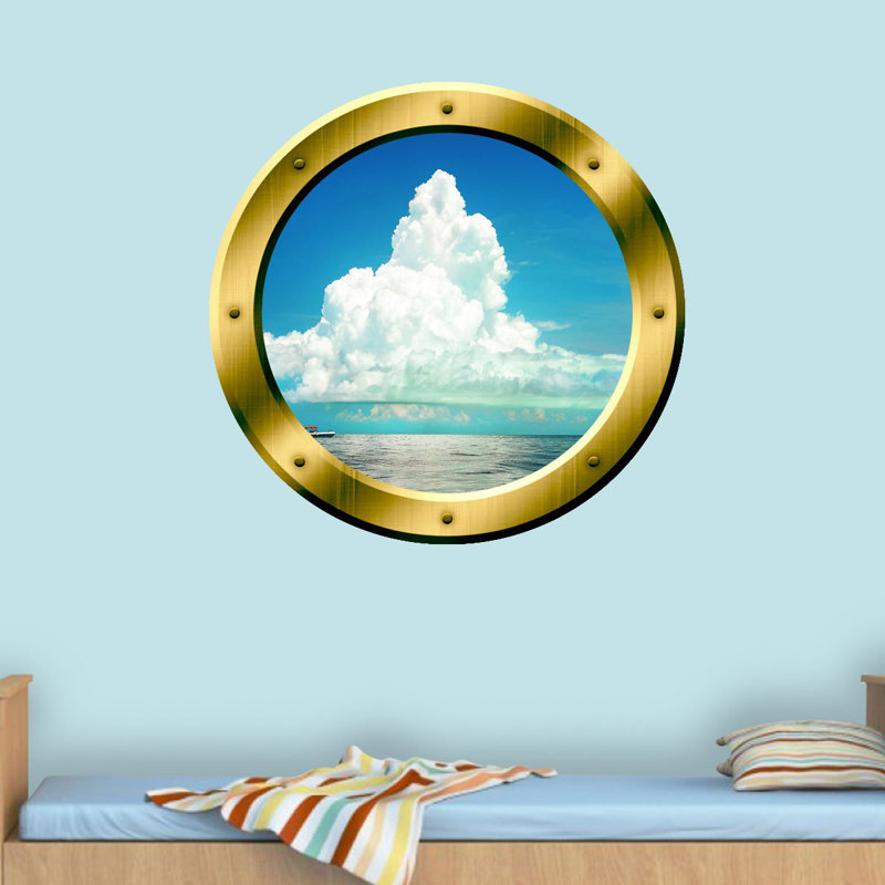 Décalcomanie murale en mer hublot 3d ocean, H 14 po x l 14 po x P 0,01 po, Or