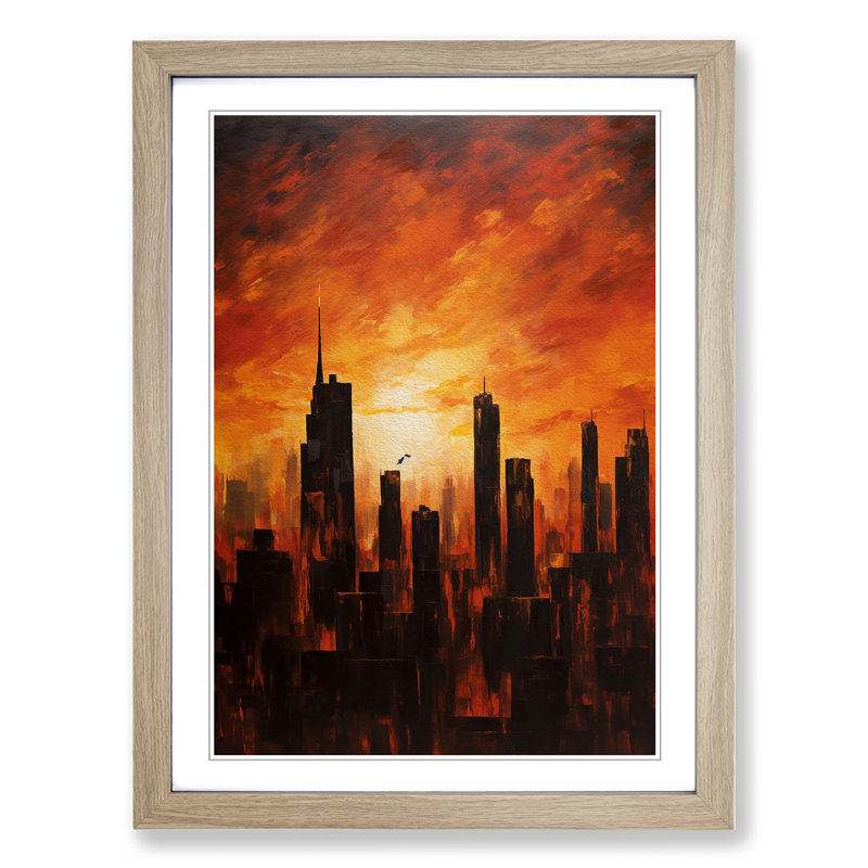 Skyline No.2 - Single Picture Frame Print on Wood, 64cm H x 46cm W, Oak Framed