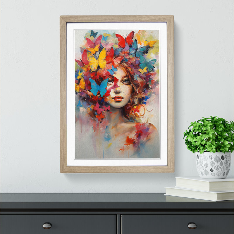 Butterfly Expressionism Art - Framed Print, 64cm H x 46cm W x 2cm D, Oak Framed