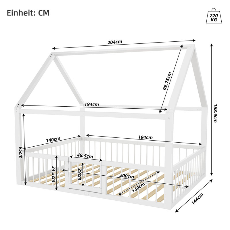 European Double (140 x 200 cm) Kids Bed, White