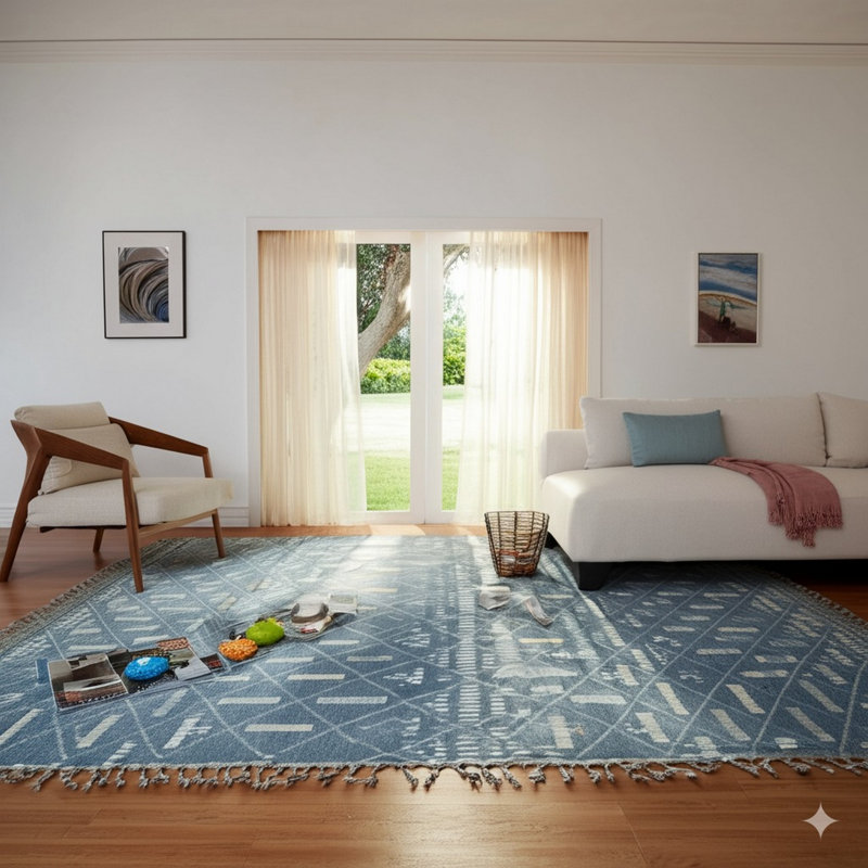 Tapis bleu en laine noué à la main Marrakech Mirage | Tapis contemporain Eastern Eastern Rugs