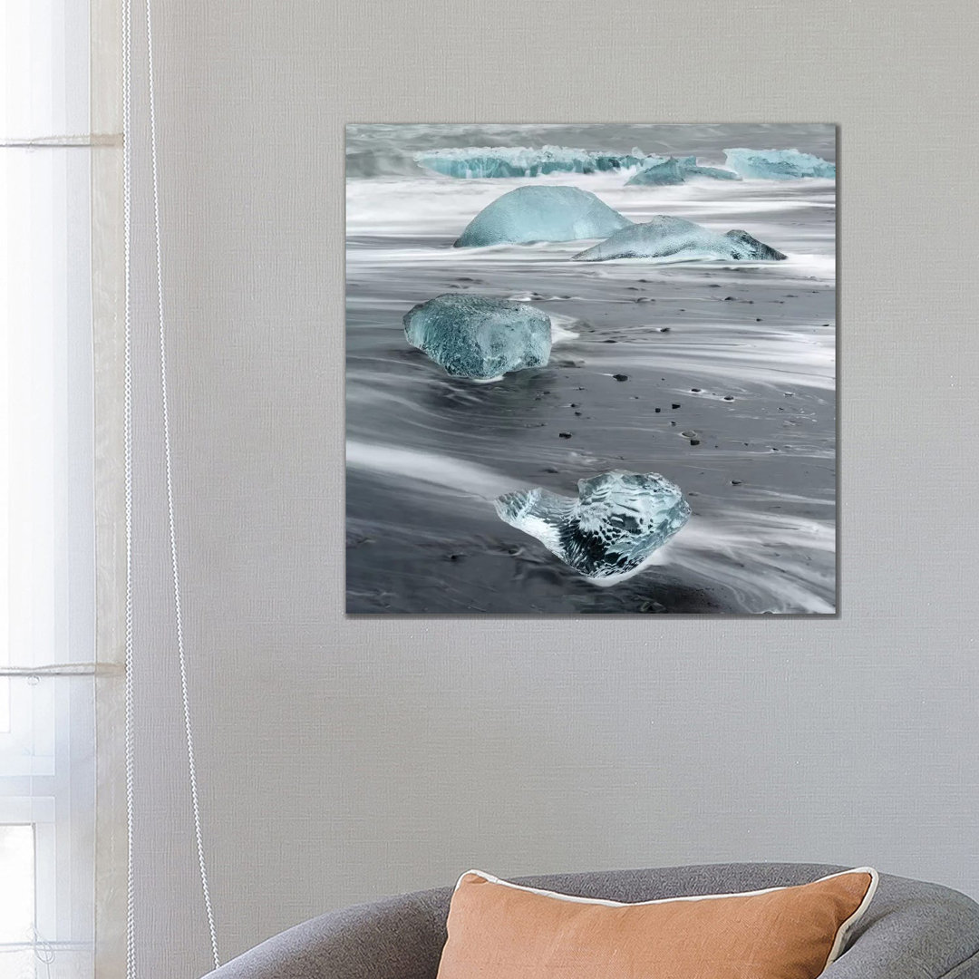 Icebergs On A Black Volcanic Beach Iii, Vatnajokull National Park, Iceland by Martin Zwick - Wrapped Canvas Print