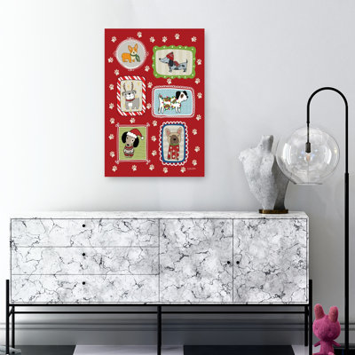 Holiday Hounds Whimsical Abstract Contemporary Dog Wall Art Print 1 Piece Wrapped Canvas Wall Art