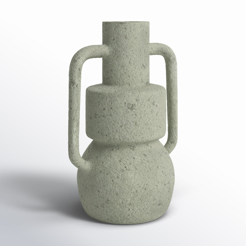 Paper Mache Abstract Textured Decorative Vase with Squared Handles, 13.75" H x 9.5" W x 7" D