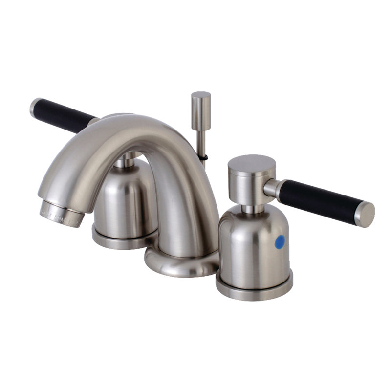 Kingston Brass Kaiser Two-Handle 3-Hole Deck Mount Widespread Bathroom Faucet with Retail Pop-Up Drain, Brushed Nickel