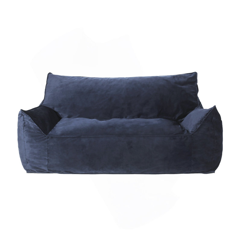 Grand canapé à billes en velours, H 30 po x l 40 po x P 40 po, Bleu très foncé