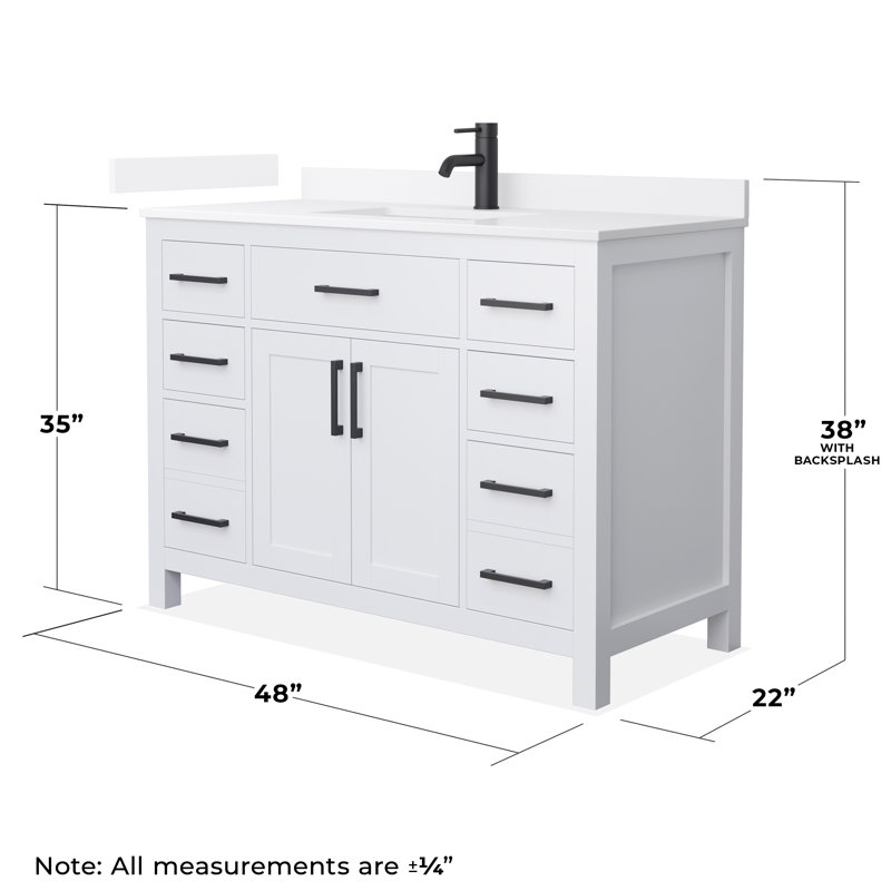 Beckett 48" Freestanding Single Bathroom Vanity with Quartz Top, White, Matte Black, White Quartz