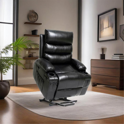 Fauteuil inclinable électrique de 21 po de large, fauteuil inclinable électrique de grande taille pour les personnes âgées, massage par vibration à 8 points et chaleur du bois, télécommande, poches latérales et porte-gobelets, tissu confortable, accoudoirs rembourrés