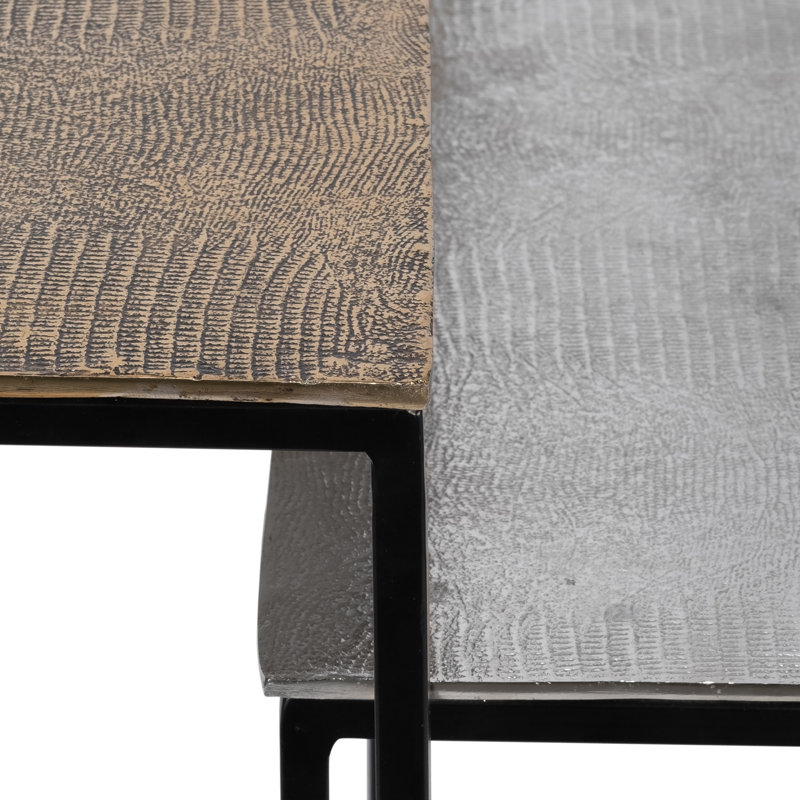 2 Piece Set 29"H/33"H Gold Aluminum Nested Side Tables with Multi-Colored Tops, Modern Accent Tables with Iron Frame for Living Room or Entryway