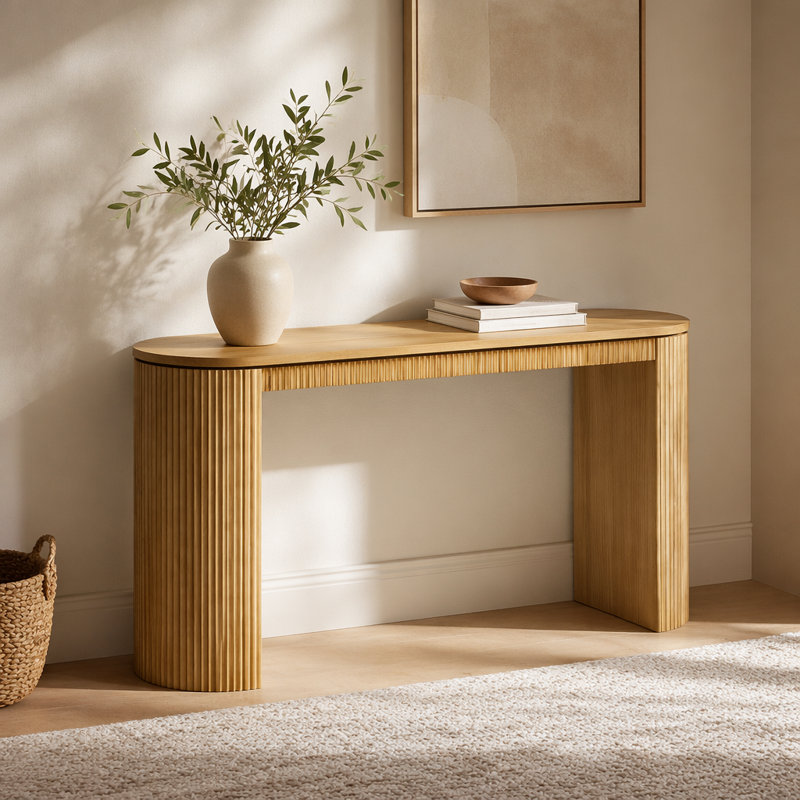 U_STYLE Console incurvée à rayures verticales unique, idéale pour le salon, le bureau et l'entrée, Naturel, Naturel, Naturel