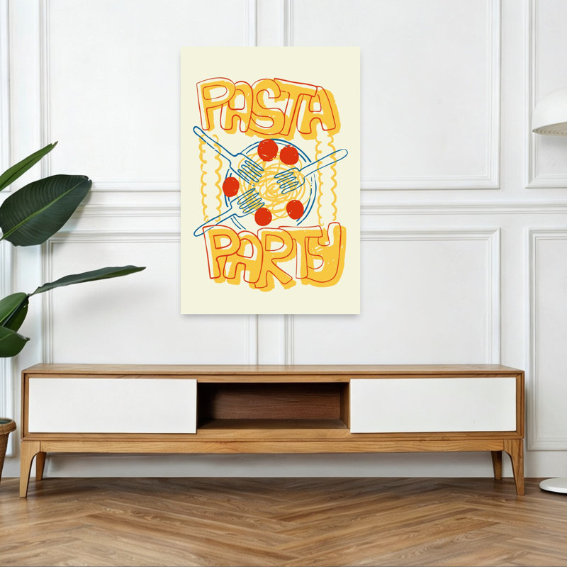 «Fun Pasta Party», art mural rétro rétro, H 48 po x l 32 po