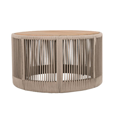 Rattan Rope & Acacia Wood Outdoor Coffee Table, Weather-Resistant For Patio