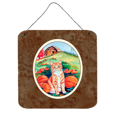 Décoration murale chat tabby allongé dans citrouilles