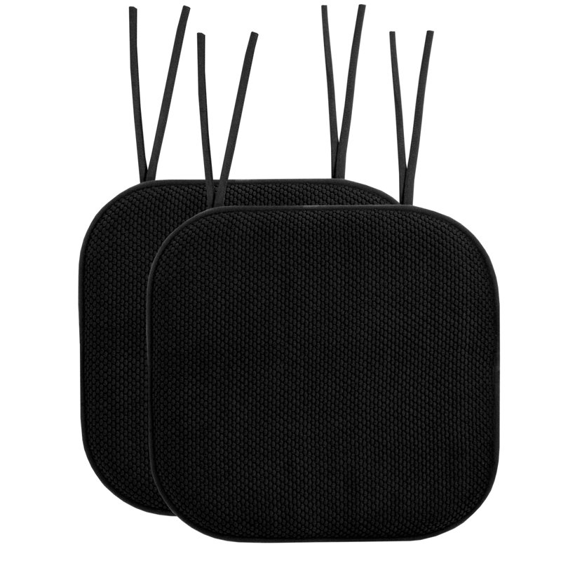 Honeycomb Memory Foam Non-Slip 16" x 16" Chair Cushion Pad with Ties, Black, 2