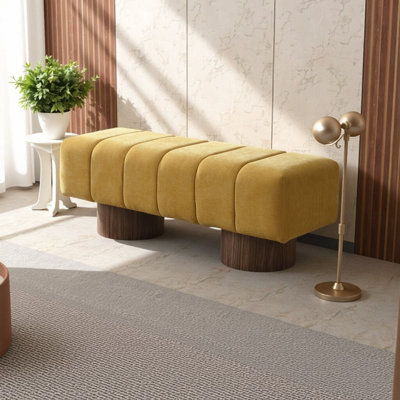 Banc rembourré en chenille Instant Comfort - sans assemblage, capacité de 300 lb, tabouret multifonctionnel jaune pour la salle à manger, le vestibule et la chambre à coucher