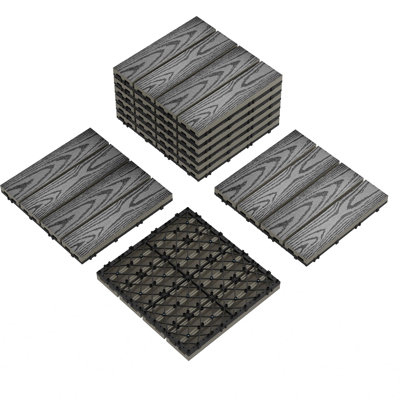 9PCS WPC Deck Tiles 30×30cm, 2D Wood Grain Interlocking Patio Flooring, M-Shape Snap-Lock Outdoor Tiles for Balcony, Garden, Poolside, Coffee