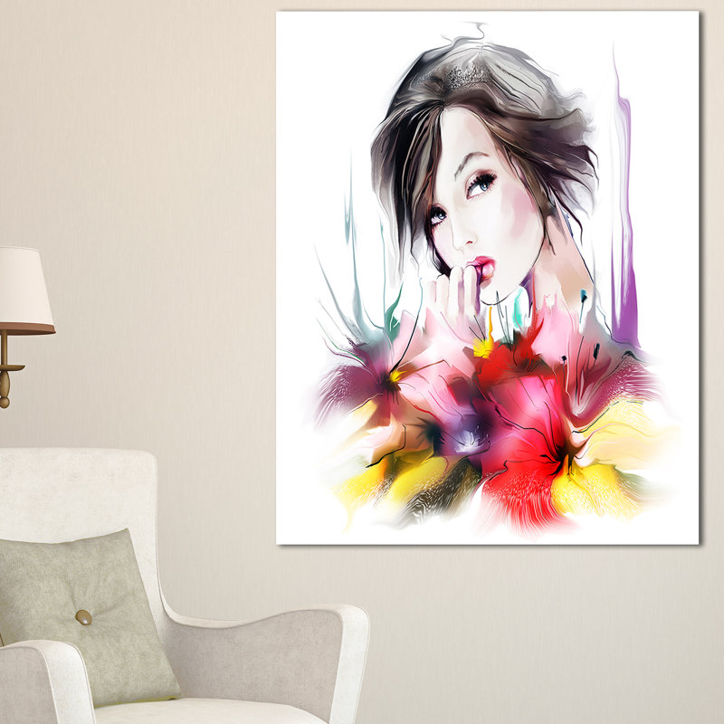 « belle femme avec cheveux noirs », impression sur toile, H 20 po x l 12 po x P 1po