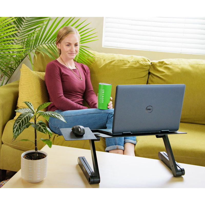 Black Adjustable Aluminum Laptop Stand with Mouse Pad
