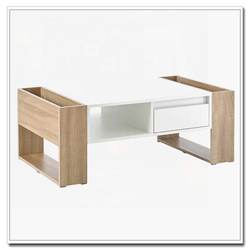 Table basse haute brillance avec 2 tiroirs, Blanc