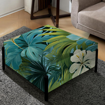 Azur et auvent vert motif tropical III - grand repose-pieds carré tropical