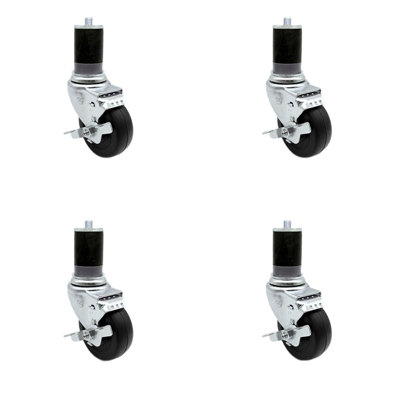 3.5 Inch Hard Rubber Wheel Swivel 1-5/8 Inch Expanding Stem Caster Set Brake SCC/SCC-EX20S3514-HRS-TLB-MTG47-4