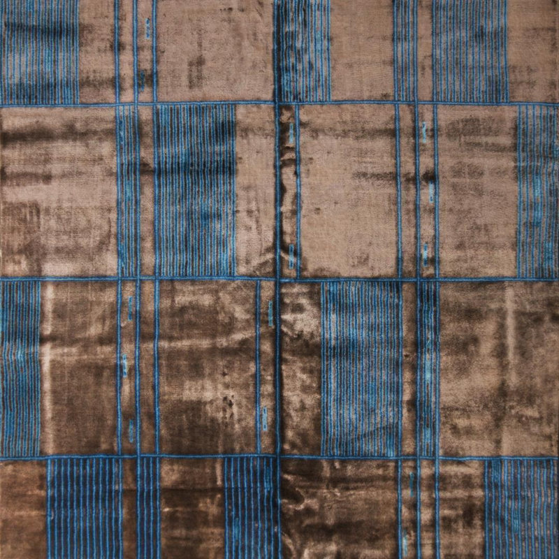 Mid Century Modern Hand Knotted Geometric Area Rug, Rectangle 6' x 9'