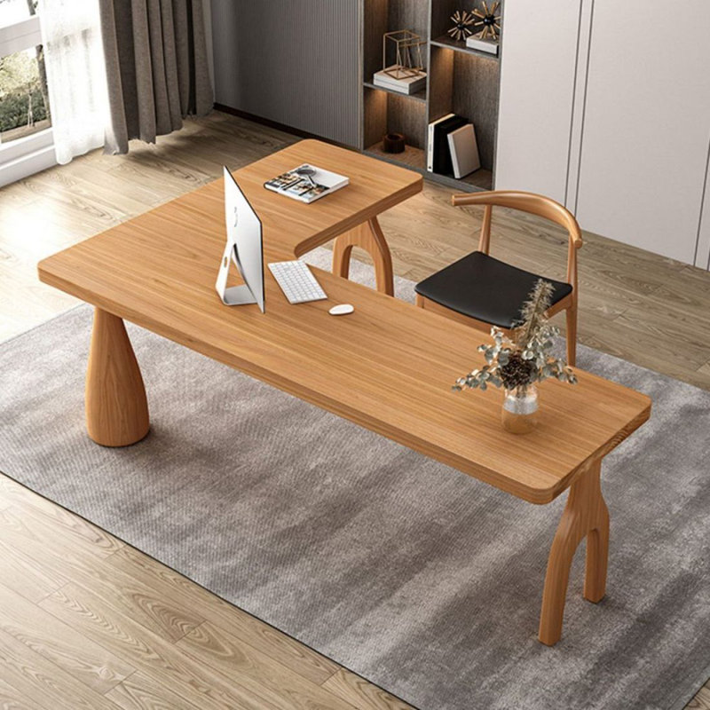 Bureau en bois massif en L Burlywood, H 29,53 po x l 62,99 po x P 47,24 po, Retour à droite