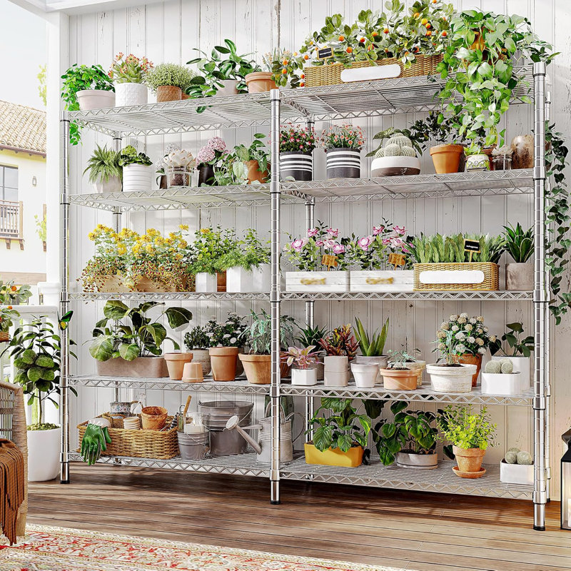 Marlia Steel Height -Adjustable Storage Rack Heavy Duty Shelving Unit, Chrome, 5-Tiers 72" H x 72" W x 18" D