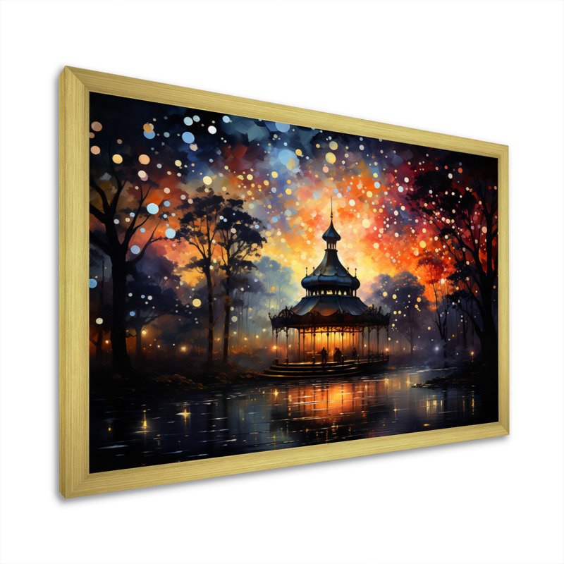 Manjinder Carousel Pointillism Dot - reproduction d'art sur toile, H 16 po x l 32 po x P 1 po, Cadre doré à une seule photo