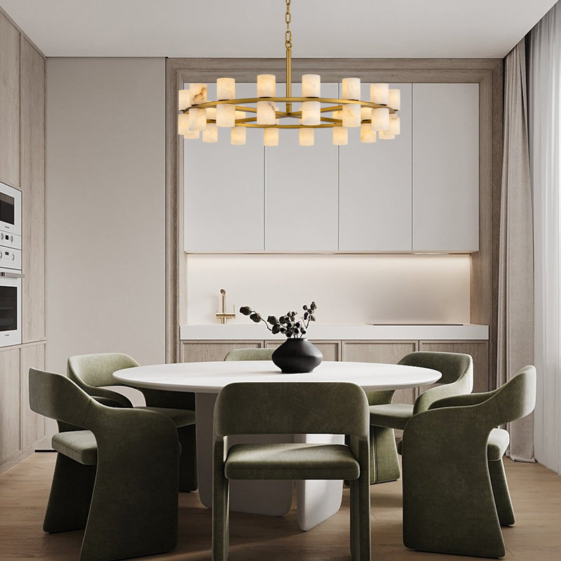 Lustre rond 31,5 "pour îlot de cuisine doré albâtre, Doré, H 6,3 po x l 31,5 po x P 31,5 po, 32 lumières