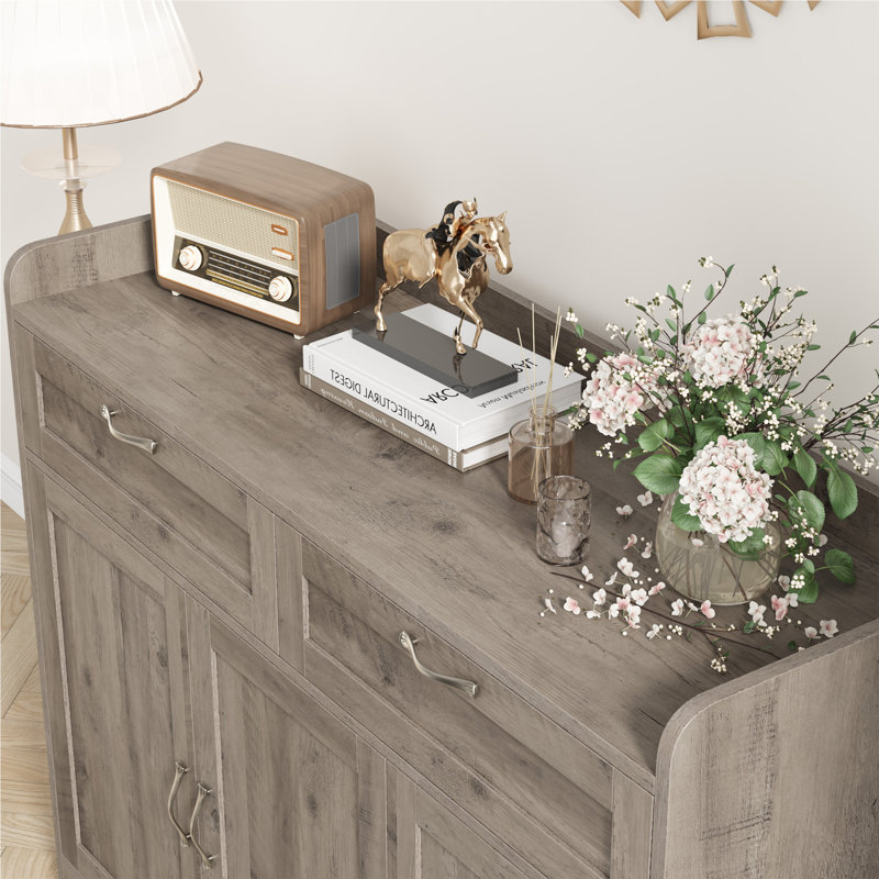 Breege 47.2"W Modern Sideboard Buffet Cabinet with Adjustable Shelf, Wood Storage Cabinet For Kitchen, Dining Room, Living Room, Wash Gray