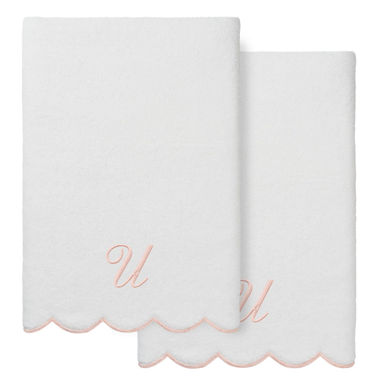 Ensemble de serviettes de bain personnalisées 100% coton turque 2 pièces Linum Home Textiles ADORNIA, Blanc / Rose, U