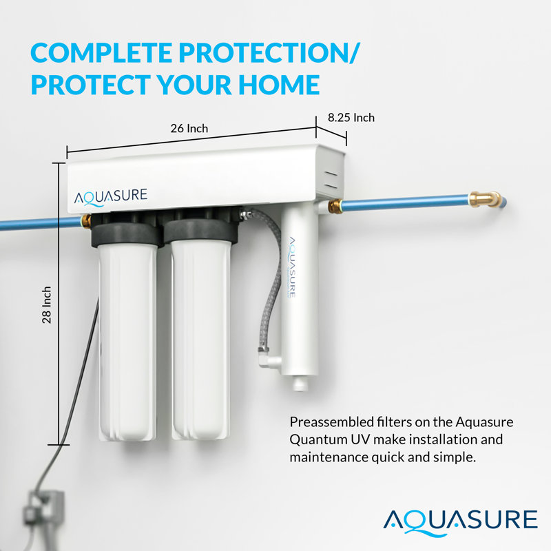 Système de filtration de désinfection, de désinfection et de traitement de l'eau ultraviolet UV de 18 gallons par jour Aquasure Quantum Series