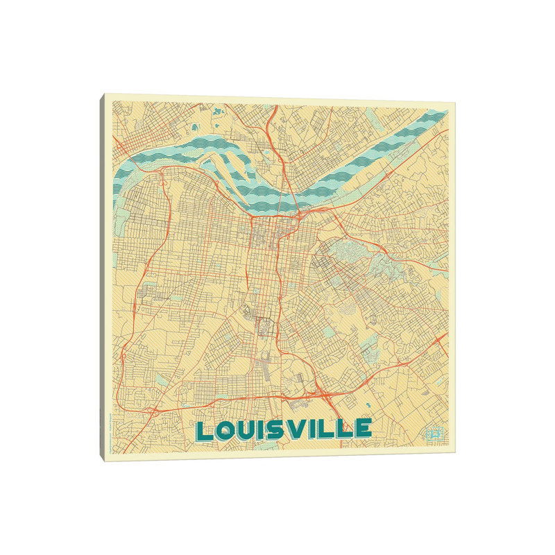 Louisville Retro Urban Blueprint Map 1 Piece Wrapped Canvas Painting, 45.72 cm H x 45.72 cm W x 1.91 cm D