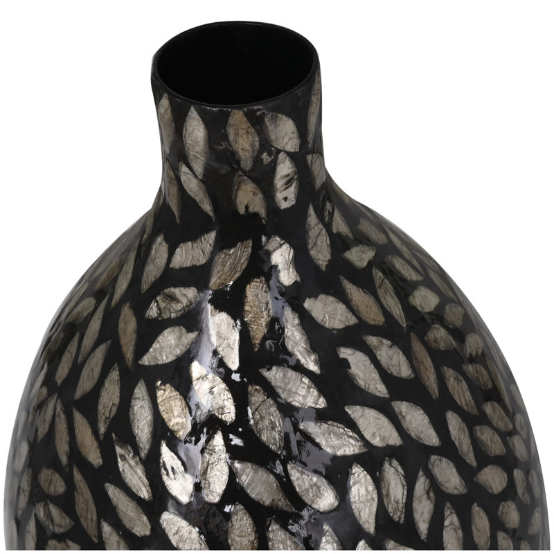 Vase décoratif en nacre fait à la main, Noir, H 21,9 po x l 11,1 po x P 11 po