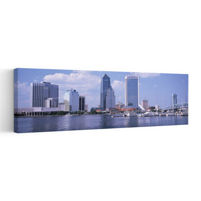 Skyscrapers At The Waterfront Main Street Bridge St. John's River Jacksonville Florida USA by Craig C. Sheumaker - Wrapped Canvas Panoramic Print