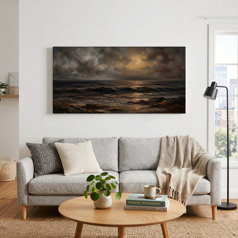 Ensemble de 1 tableau sur toile « Mer déchaînée », L 32 po x H 16 po, Toile tendue