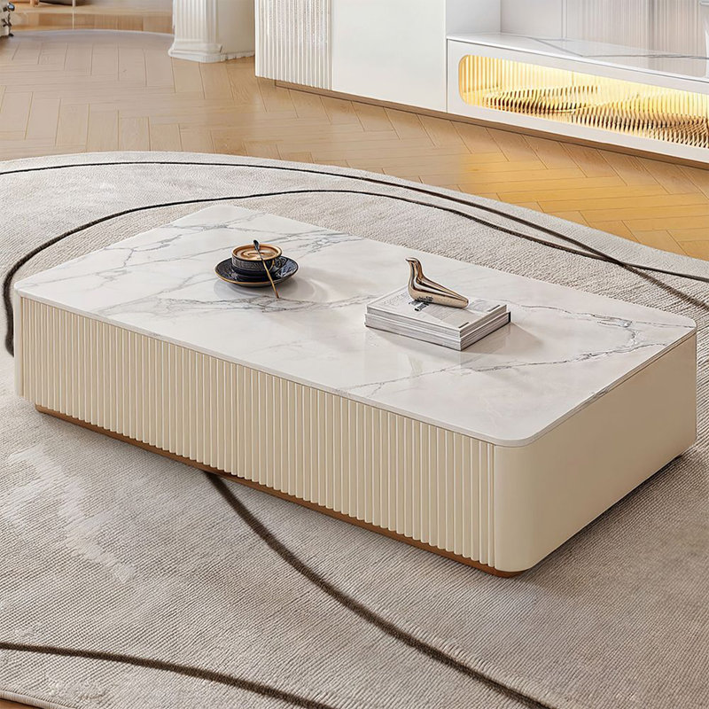 Table basse beige en faux marbre, Beige/Gold