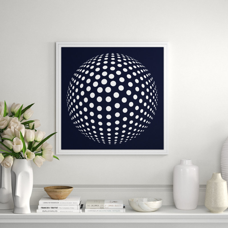 Navy Sphere 3' Framed Graphic Art Print on Glass
