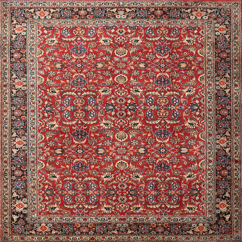 Tapis traditionnel rouge / brun Boulemane, Carré 8 pi
