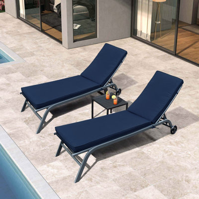 Navy Blue Outdoor Chaise Cushion, Breathable , Protected & Fade , Removable Zippered Cover, High Density Sponge Filling, Adjustable Strap For Fit Lounge Cushion Replacement, Blue, Material,