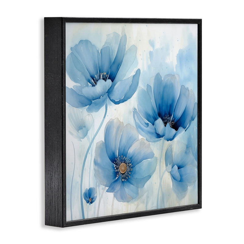  «Blue Poppies Ombre», art de la giclée encadrée par Irena Orlov, H 12 po x l 12 po, Giclée encadrée noir minuit
